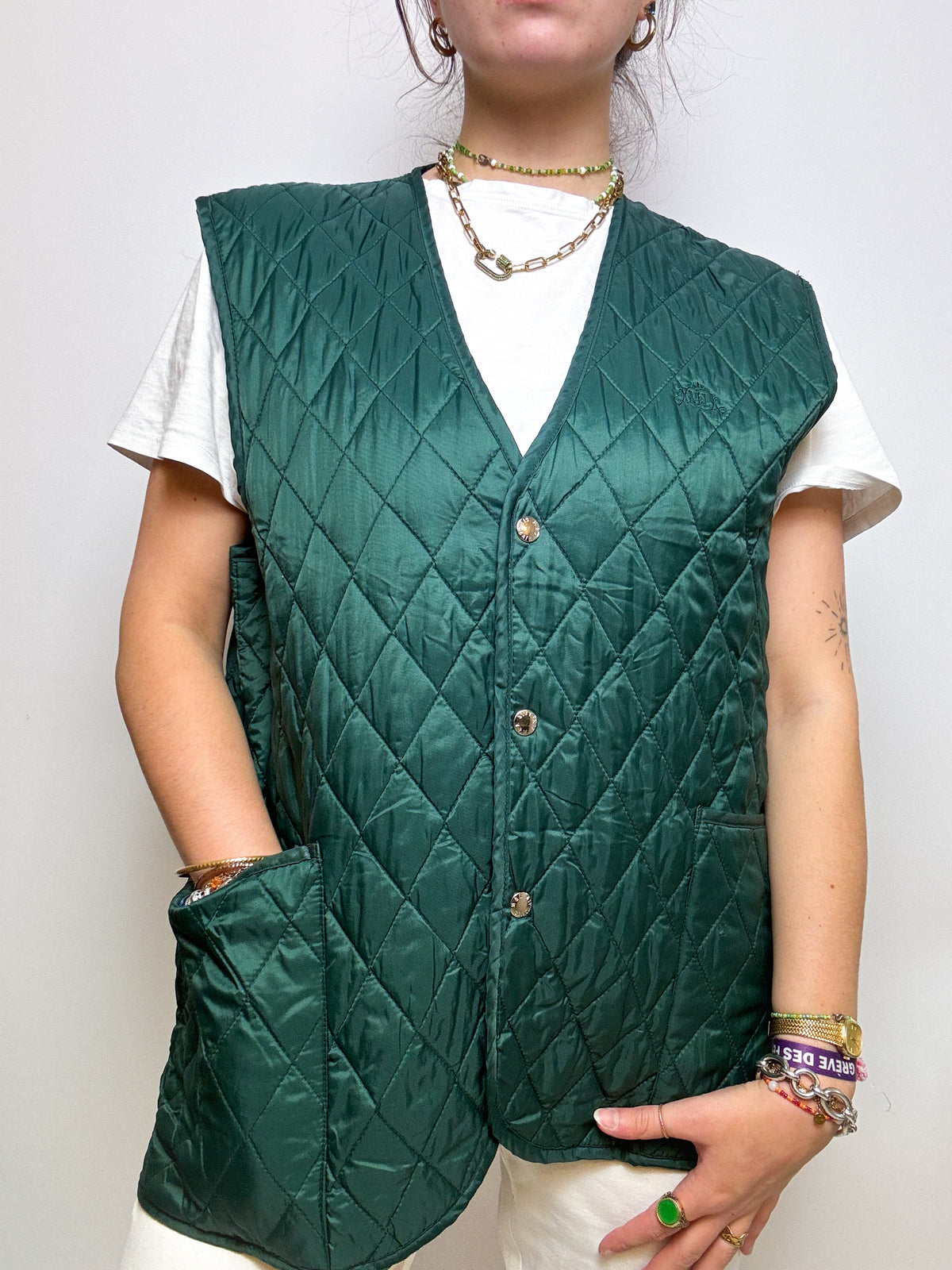 Gilet matelassée vert vintage L