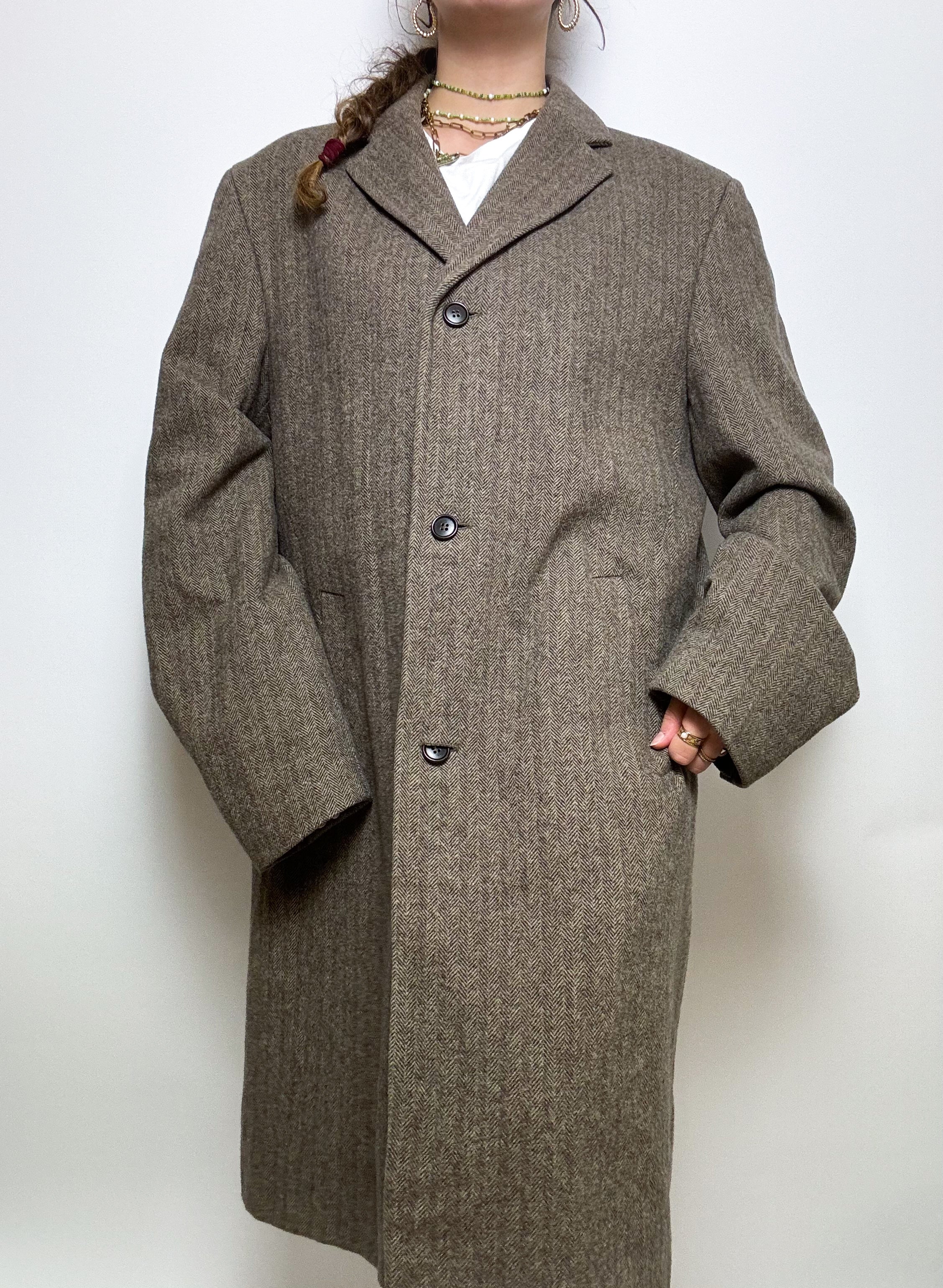 Vintage taupefarbener Wollmantel L/XL 