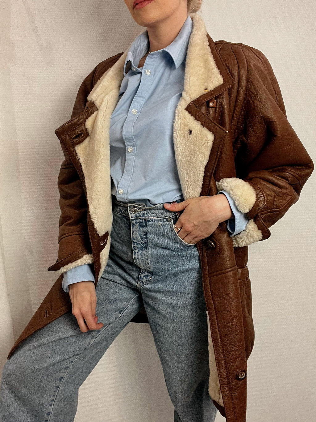 Vintage brauner Lammfellmantel L/XL 