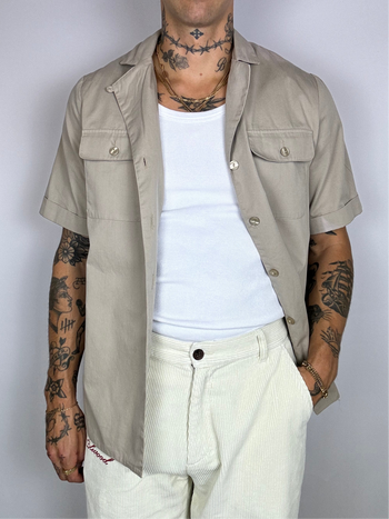 Beige denim short sleeve shirt