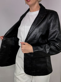 Vintage fitted black leather blazer