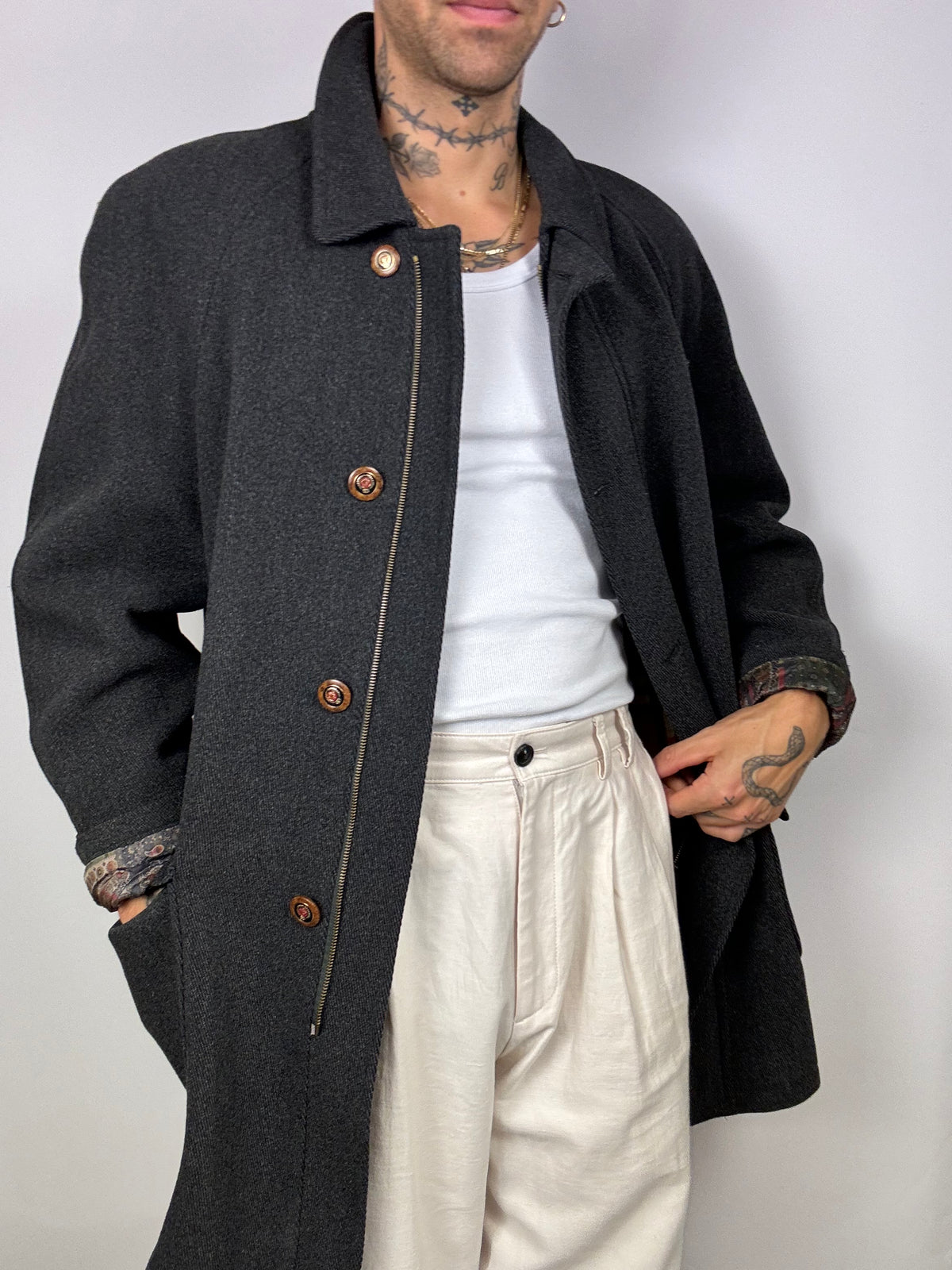 Vintage gray/black wool trench coat