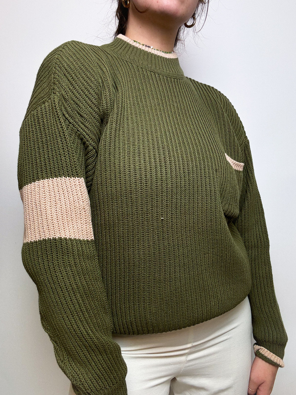 Khaki vintage stand-up collar sweater M