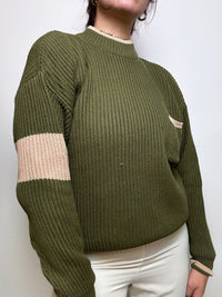 Khaki vintage stand-up collar sweater M