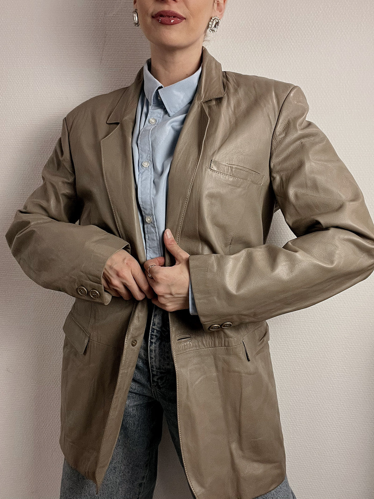 Grey/beige leather blazer M/L
