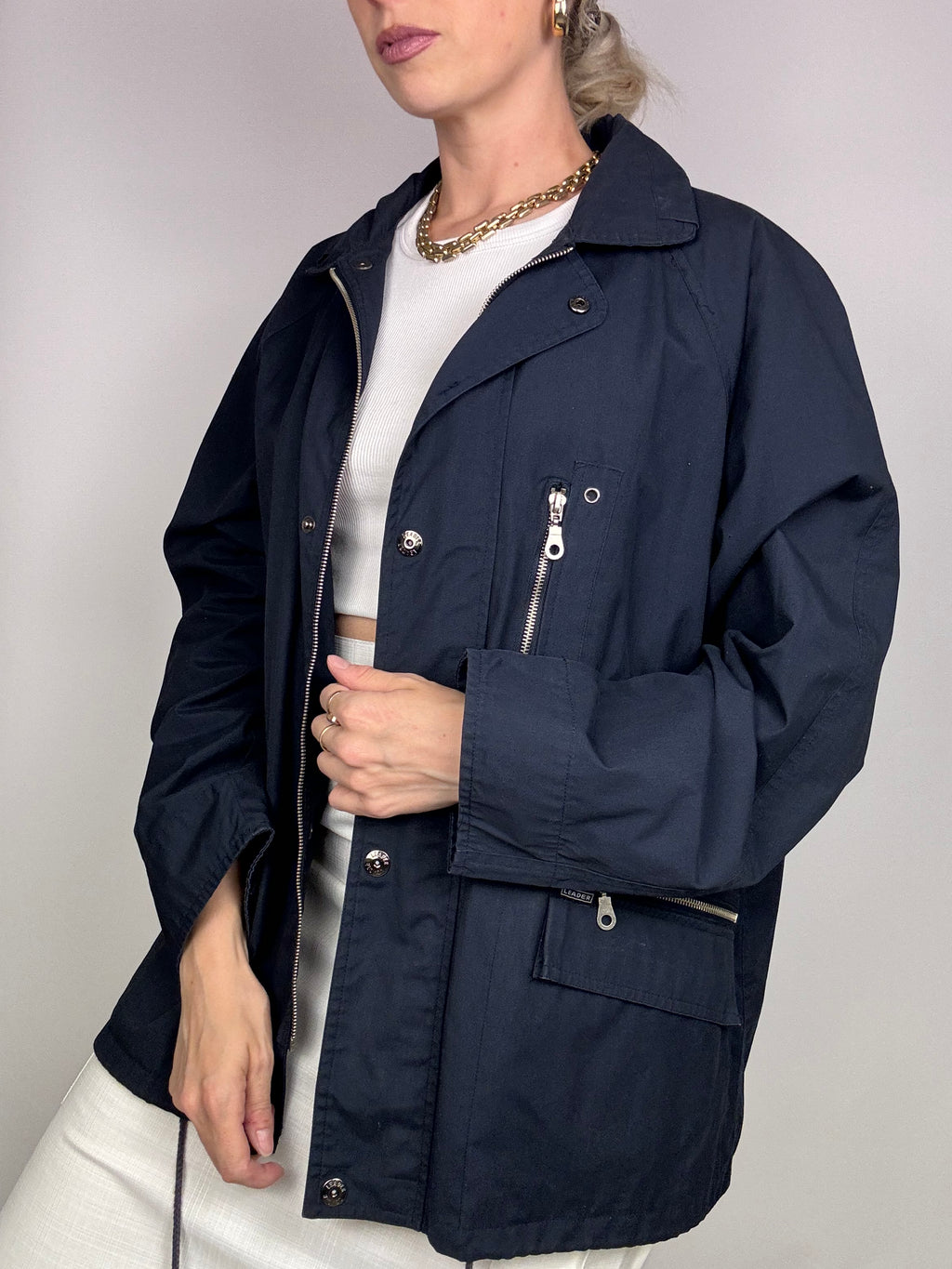 Vintage Navy Blue Waterproof Jacket
