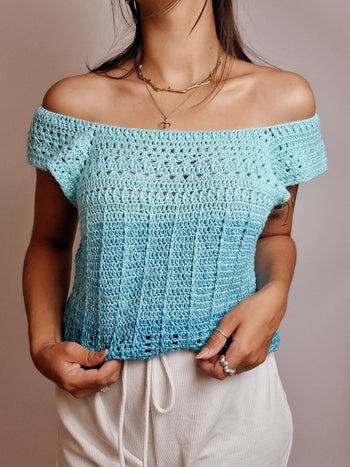 Top vintage en crochet turquoise