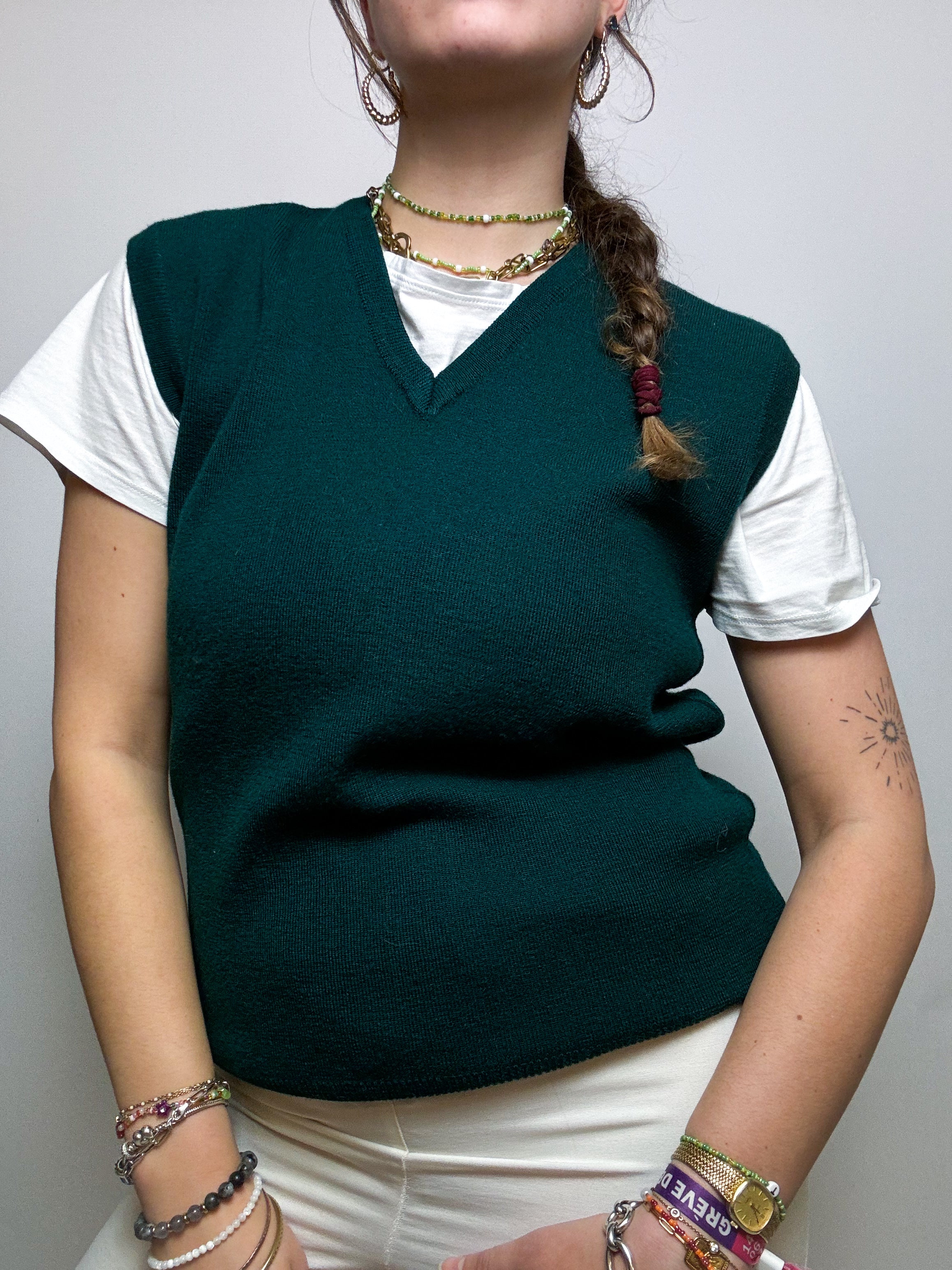 Gilet en laine vert sapin Vintage M