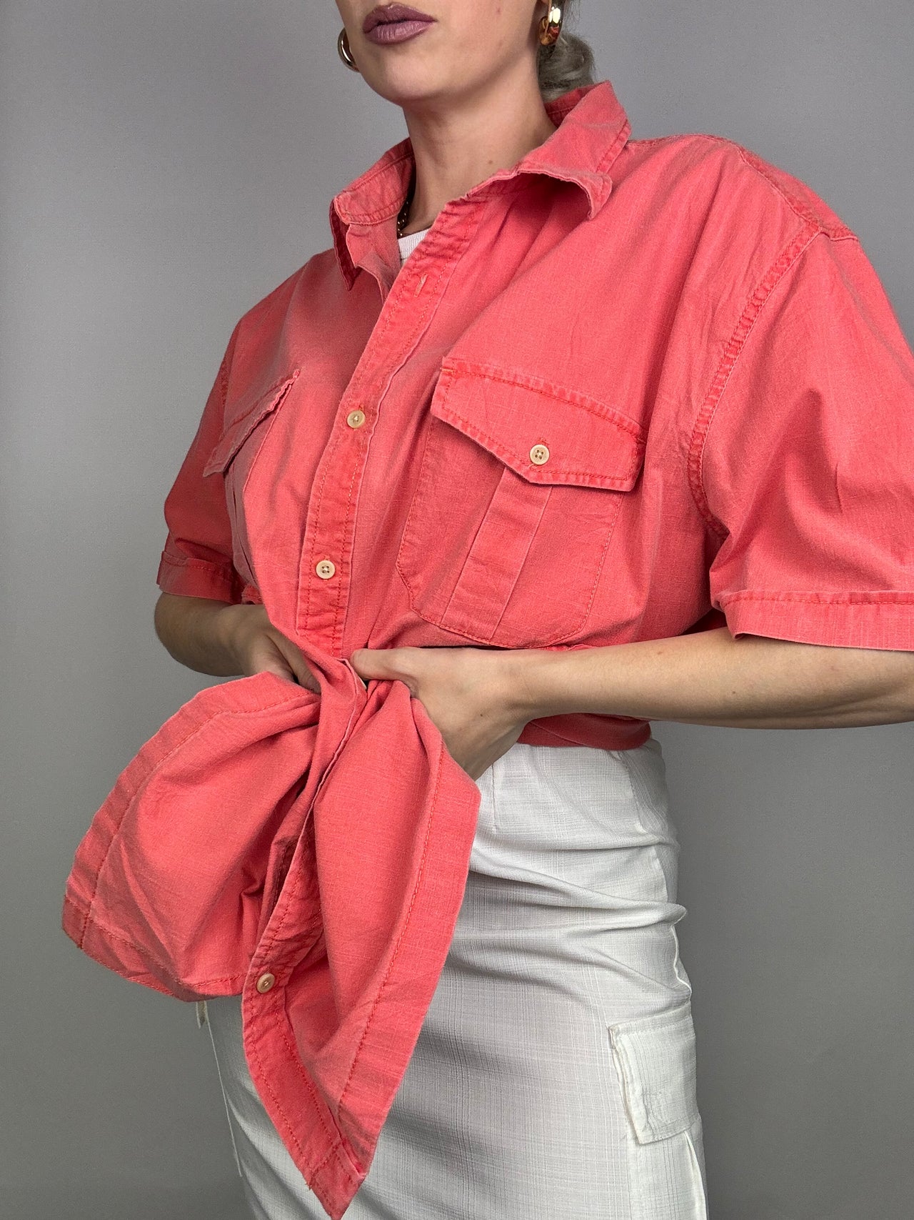 Short sleeve salmon denim shirt