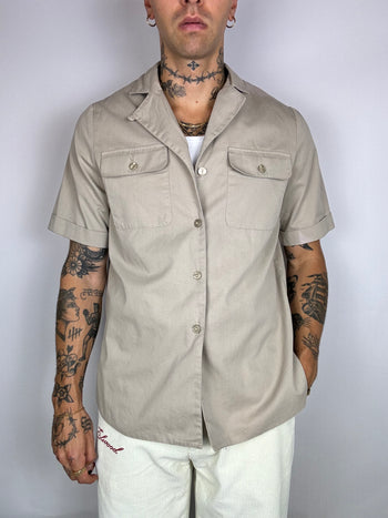 Beige denim short sleeve shirt