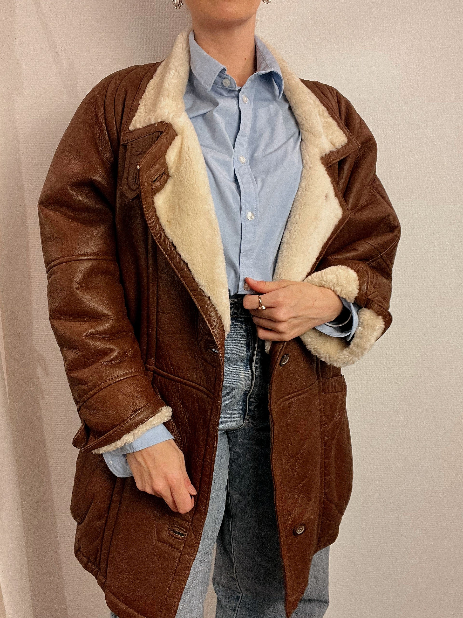 Vintage brauner Lammfellmantel L/XL 