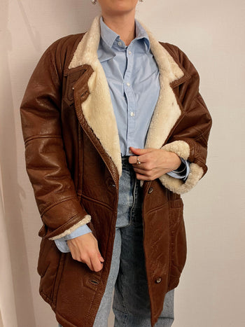 Vintage Brown Shearling Coat L/XL 