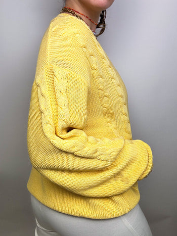 Vintage V-neck knit sweater in chick yellow L/XL 