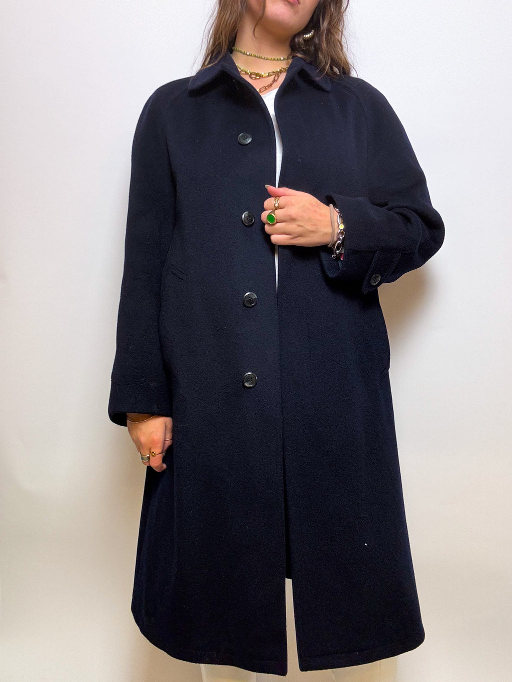 Vintage dunkelblauer Wollmantel M/L 