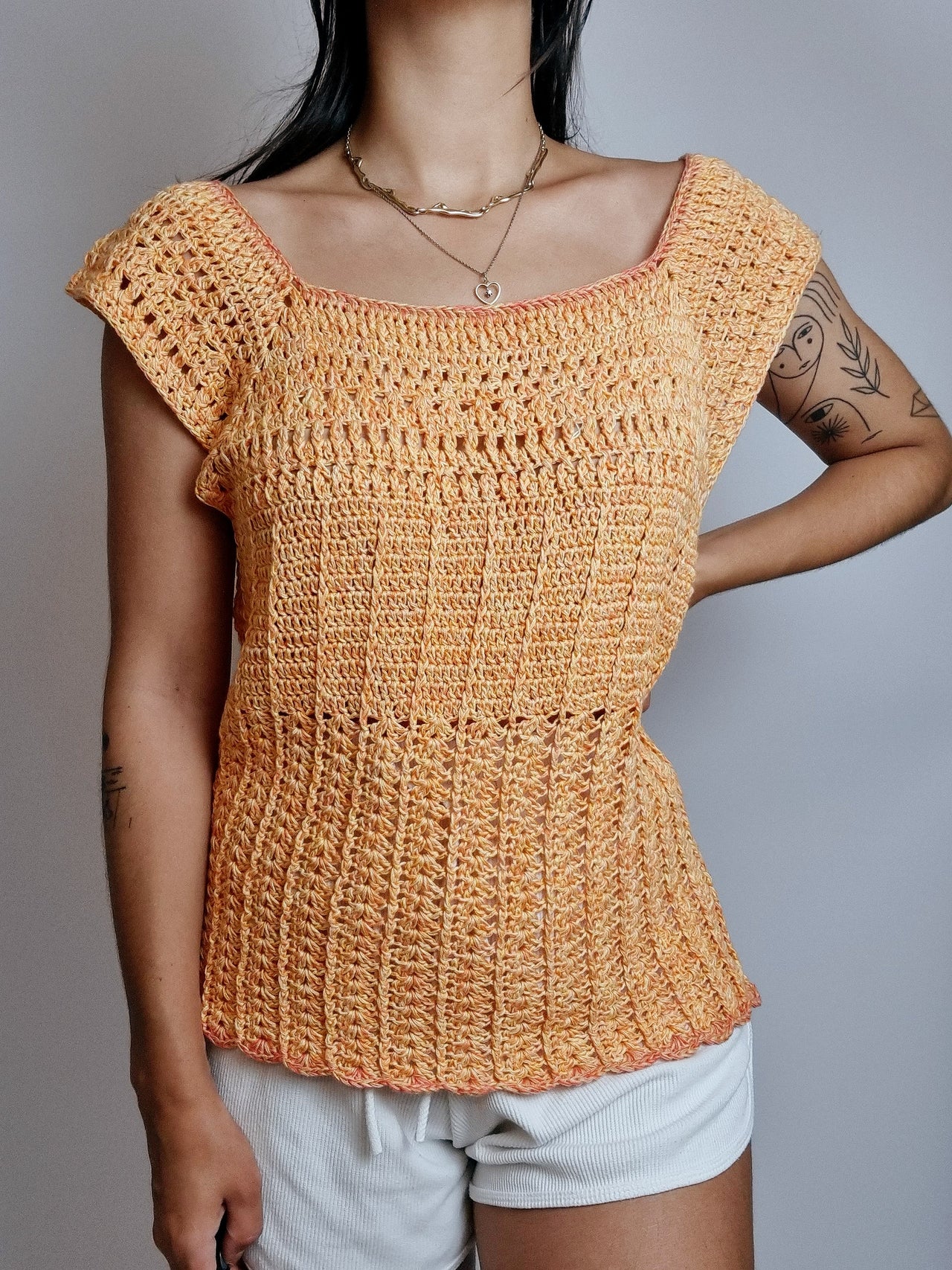 Top vintage en crochet orange