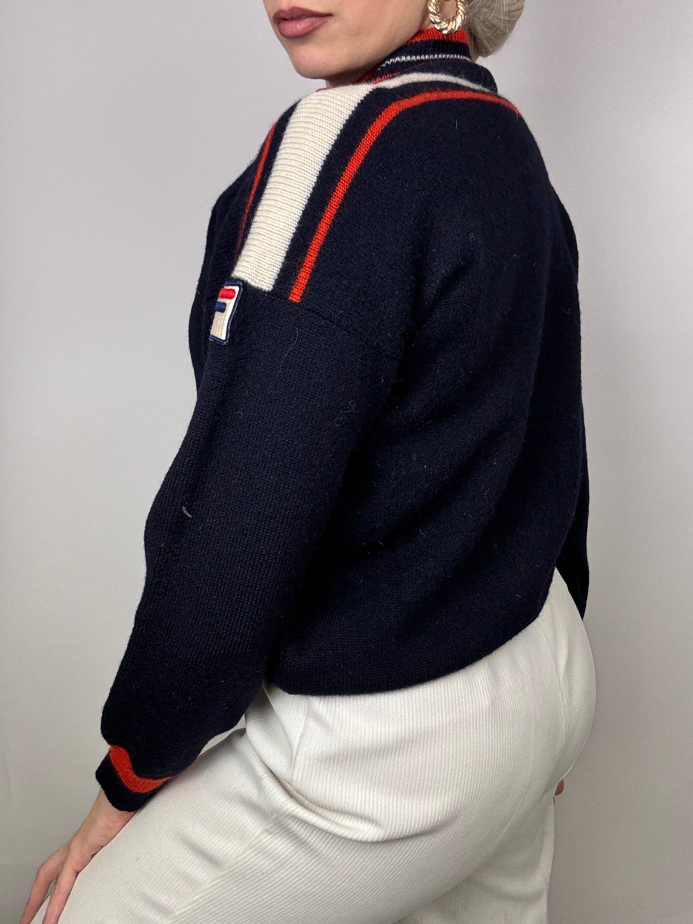 FILA navy and red vintage funnel neck sweater