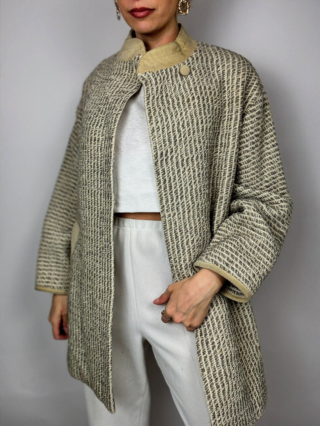 Vintage gray/beige tweed trench coat