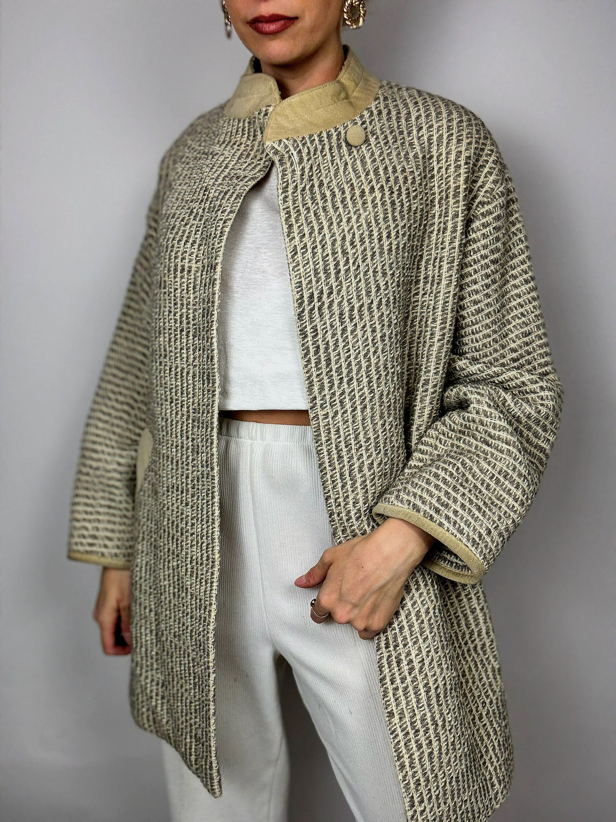 Vintage gray/beige tweed trench coat