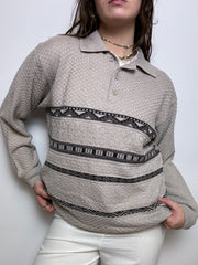 Beige wool sweater with vintage collar M/L