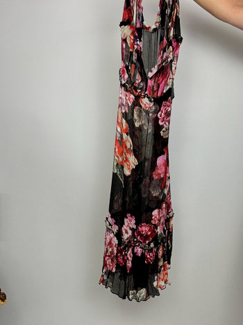 Vintage floral black transparent midi dress