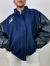 American bomber navy blue/black leather sleeves Vintage L