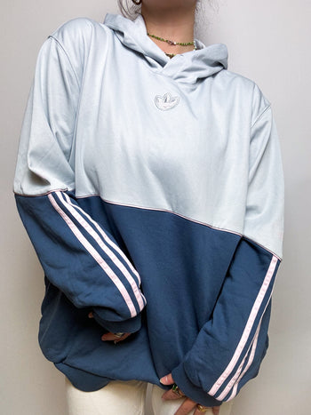 Adidas vintage blue hooded sweater L 