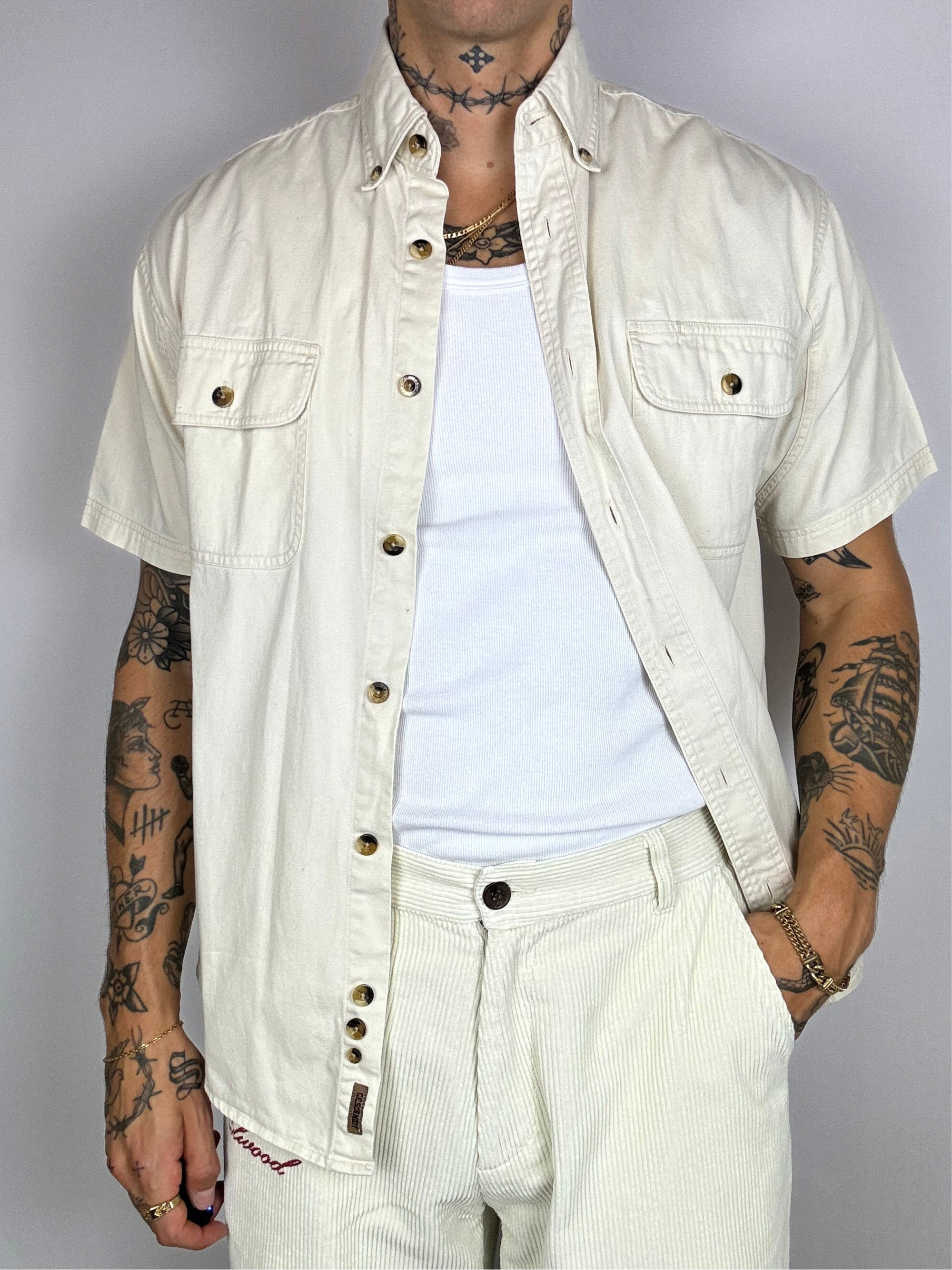Chemise manche courte denim blanc cassé