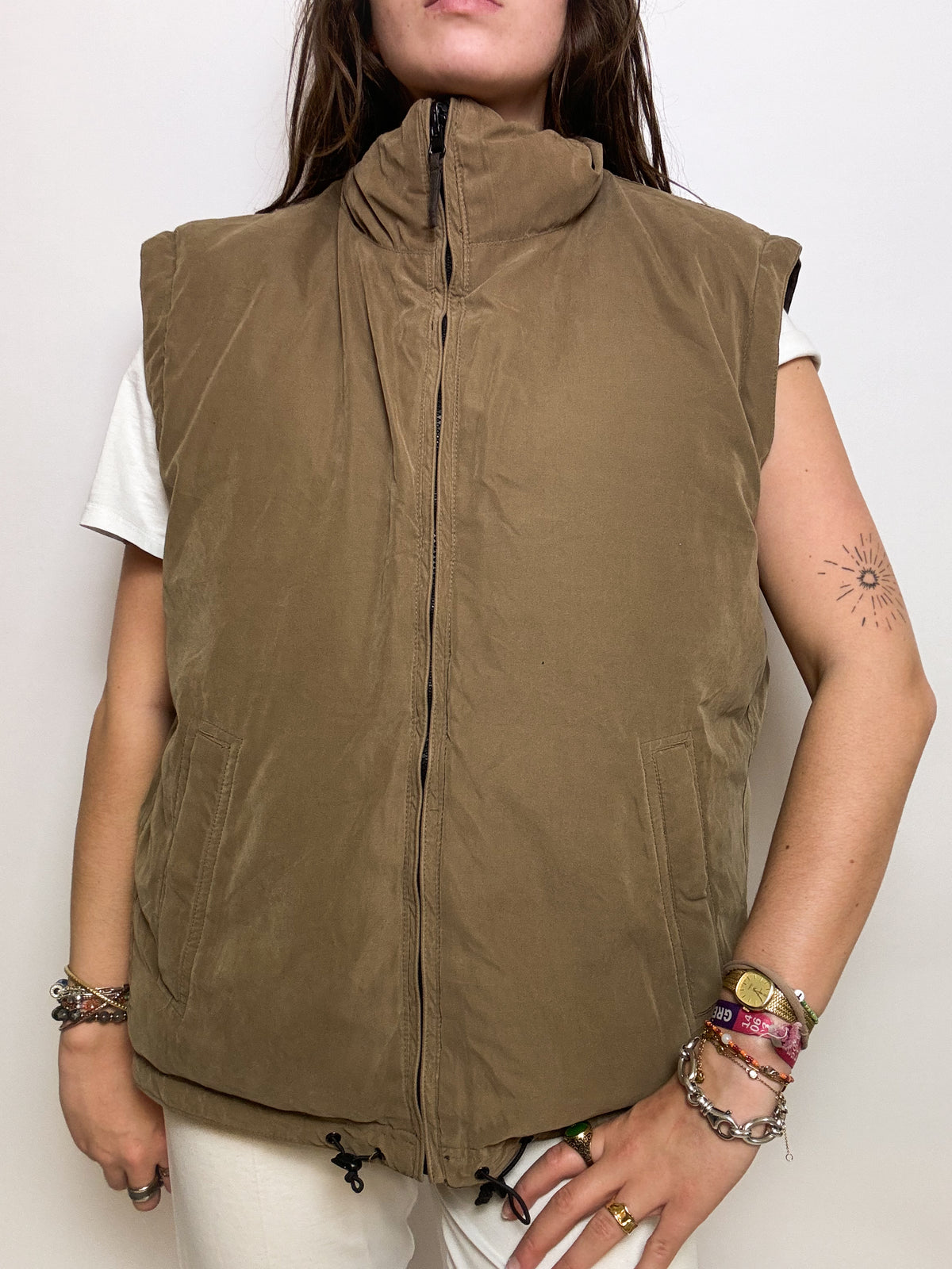 Vintage braune Wende-Daunenjacke L