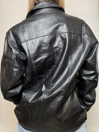 Veste en cuir mi-longue vintage noire M