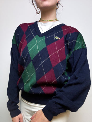 Dark blue wool sweater with vintage Lacoste pattern M/L