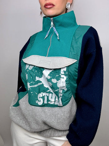 Pull vintage vert/ bleu S