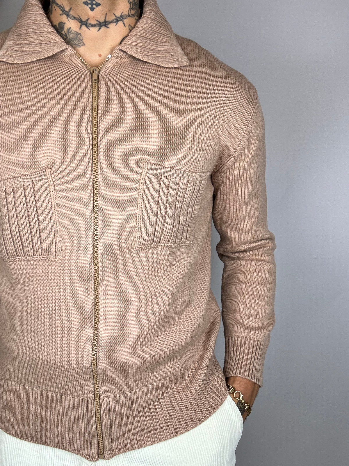 Beige vintage knit cardigan
