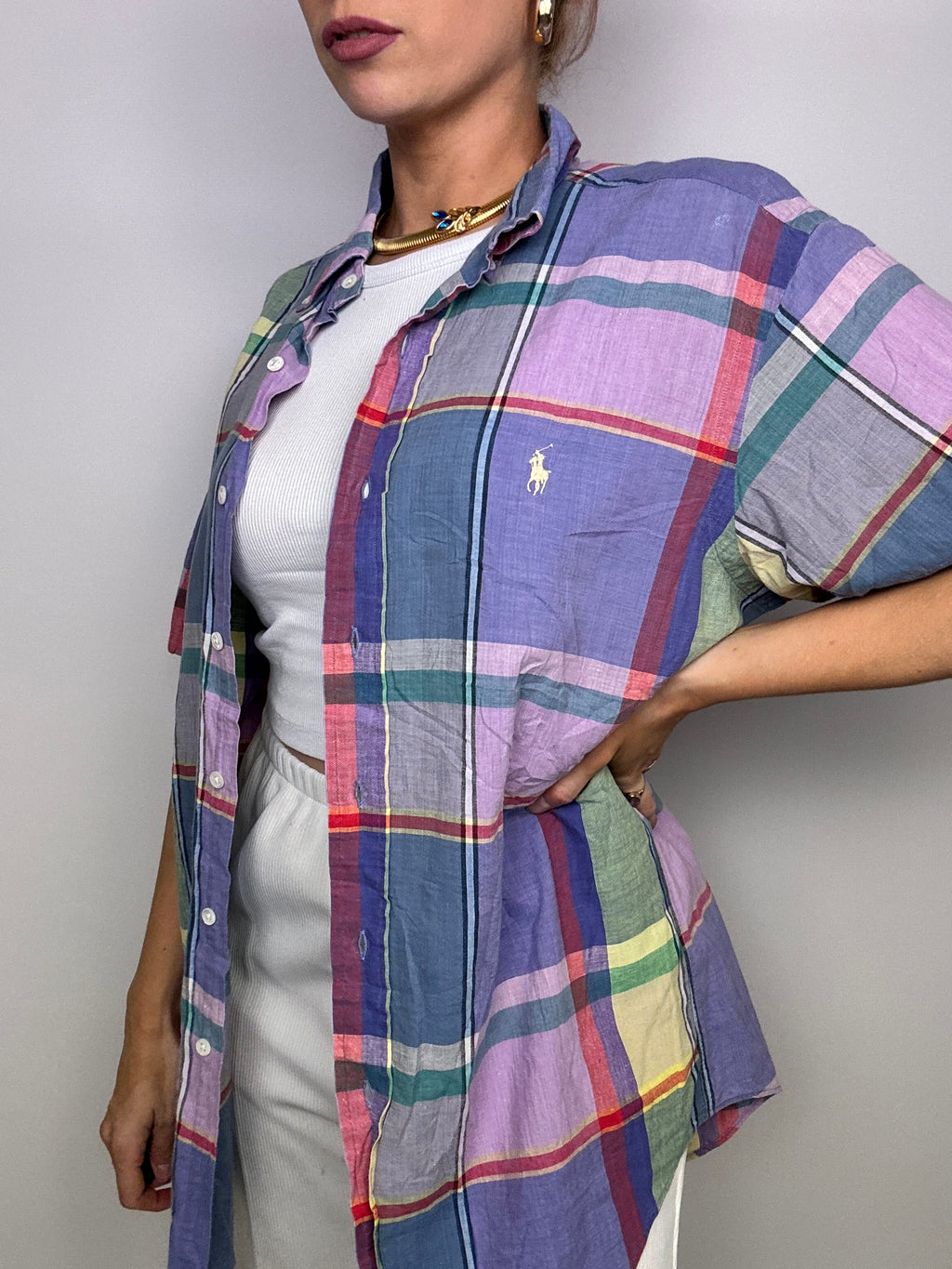 Chemise vintage RFL violette à carreaux