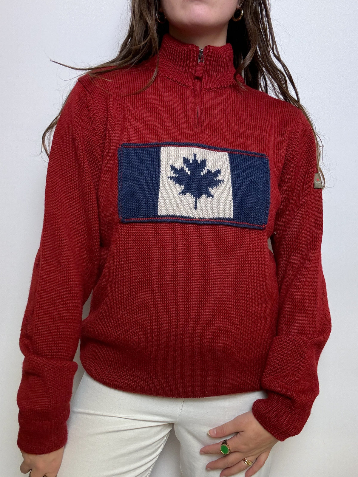 Red wool sweater with vintage zip M/L 