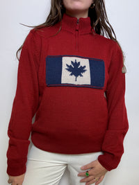 Red wool sweater with vintage zip M/L 