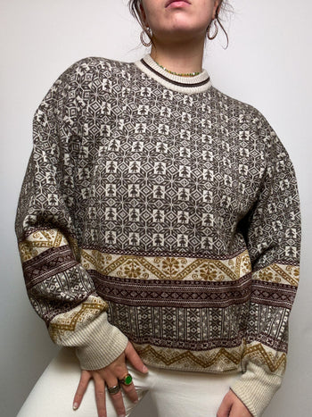 Vintage brown and white wool sweater L