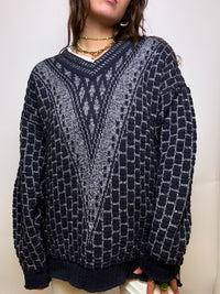 Gray and black vintage wool sweater L/XL 