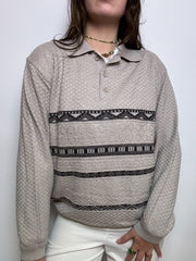 Beige wool sweater with vintage collar M/L