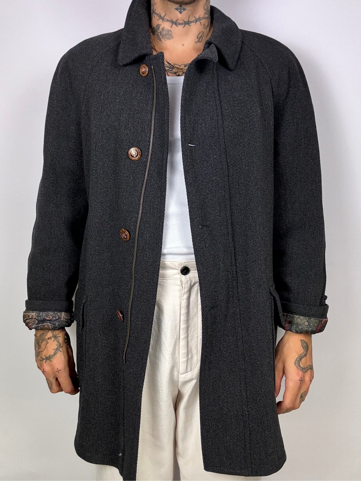 Vintage gray/black wool trench coat