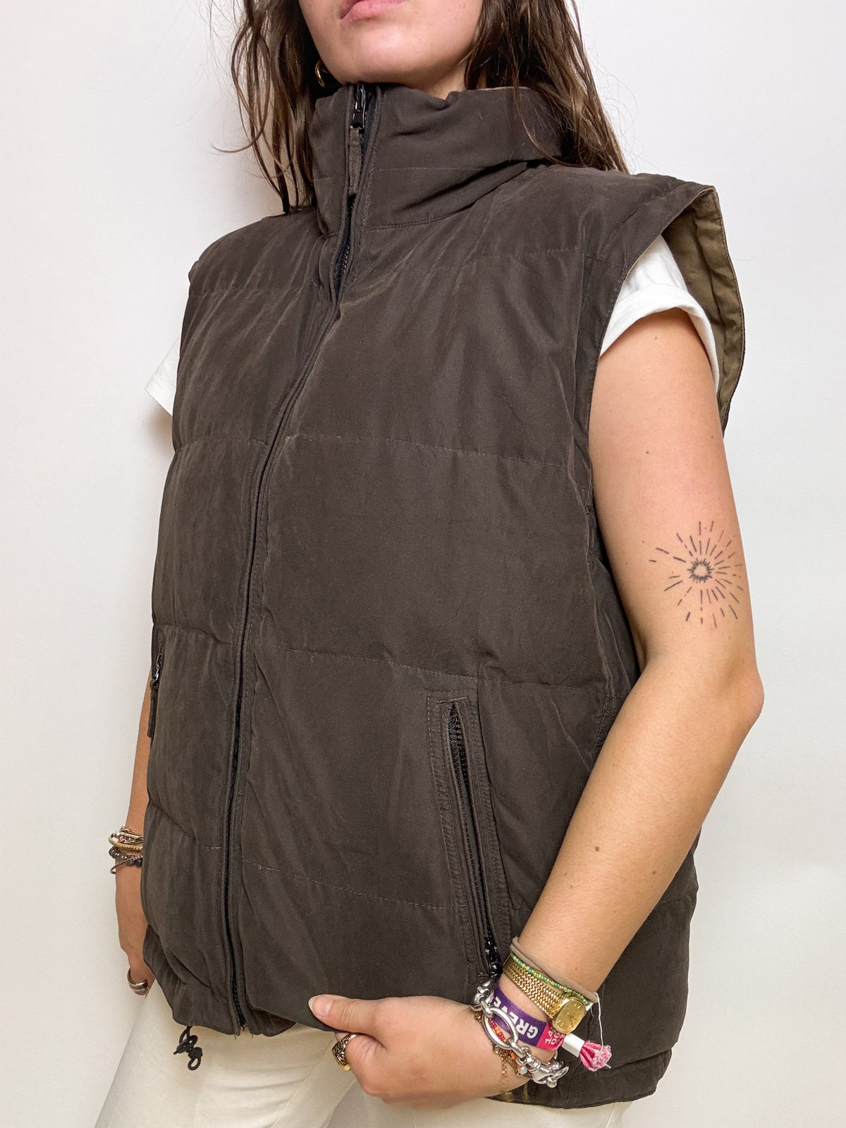 Vintage braune Wende-Daunenjacke L