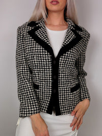 fitted gray houndstooth blazer