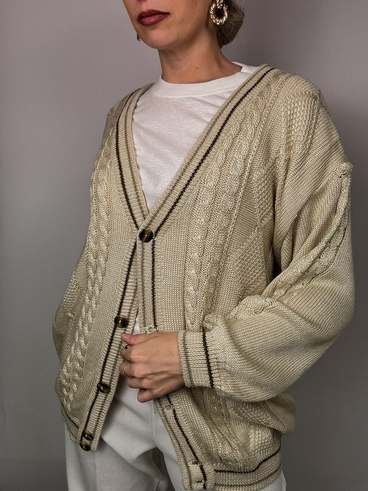 Polline cream-white button cardigan
