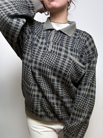 Brown wool sweater with vintage collar pattern M/L