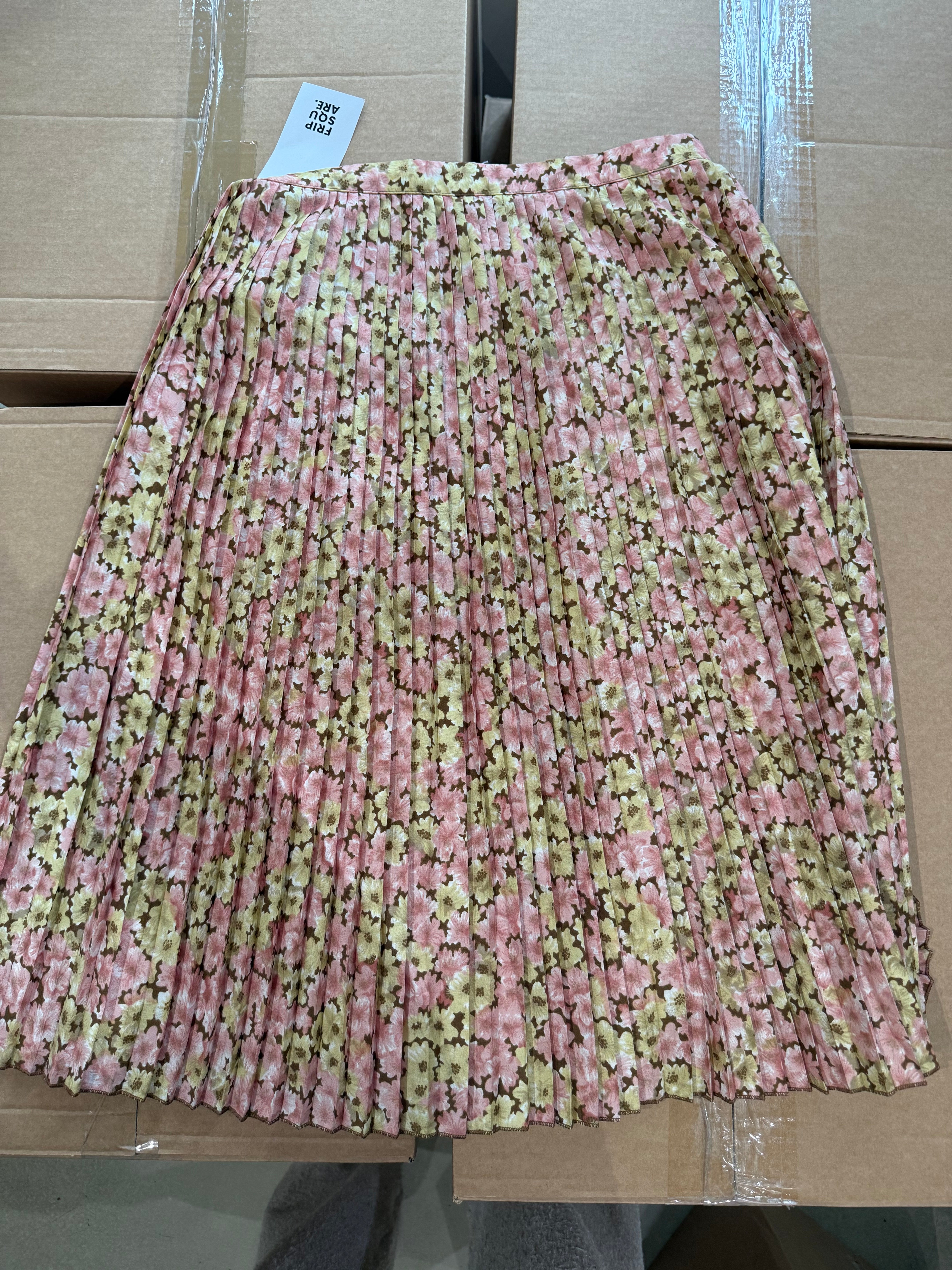 Jupe plissée à fleurs beige et rose S