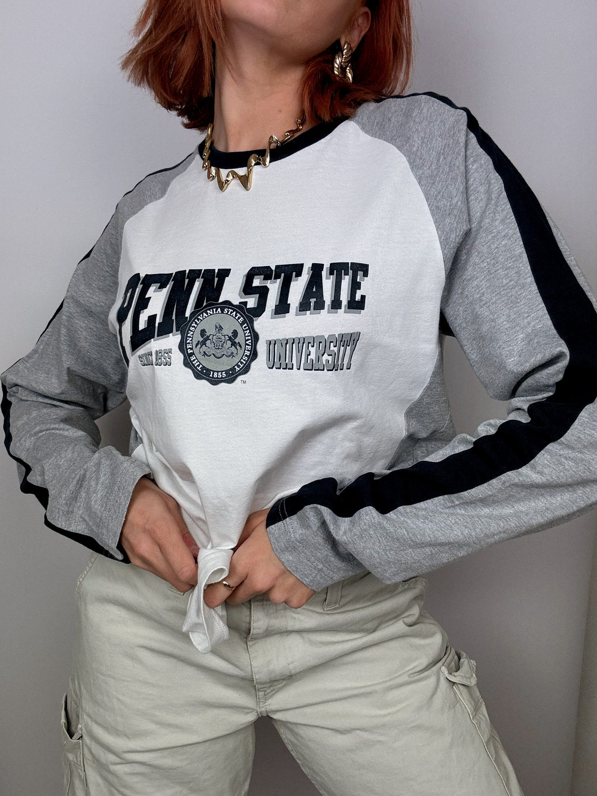 Champion gray/white Penn state Vintage sweater L