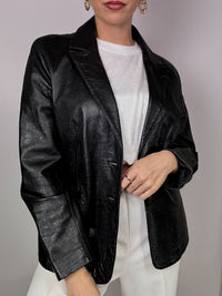 Vintage fitted black leather blazer