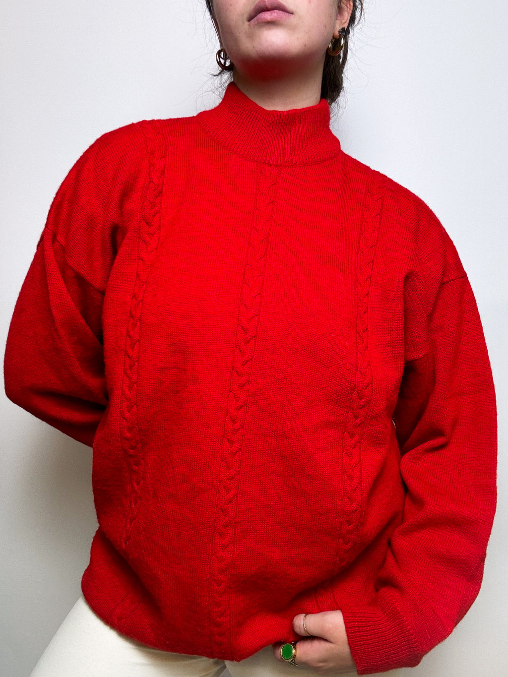 Red vintage stand-up collar sweater L/XL 