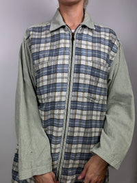 Vintage blue and gray plaid shirt with mesh sleeves