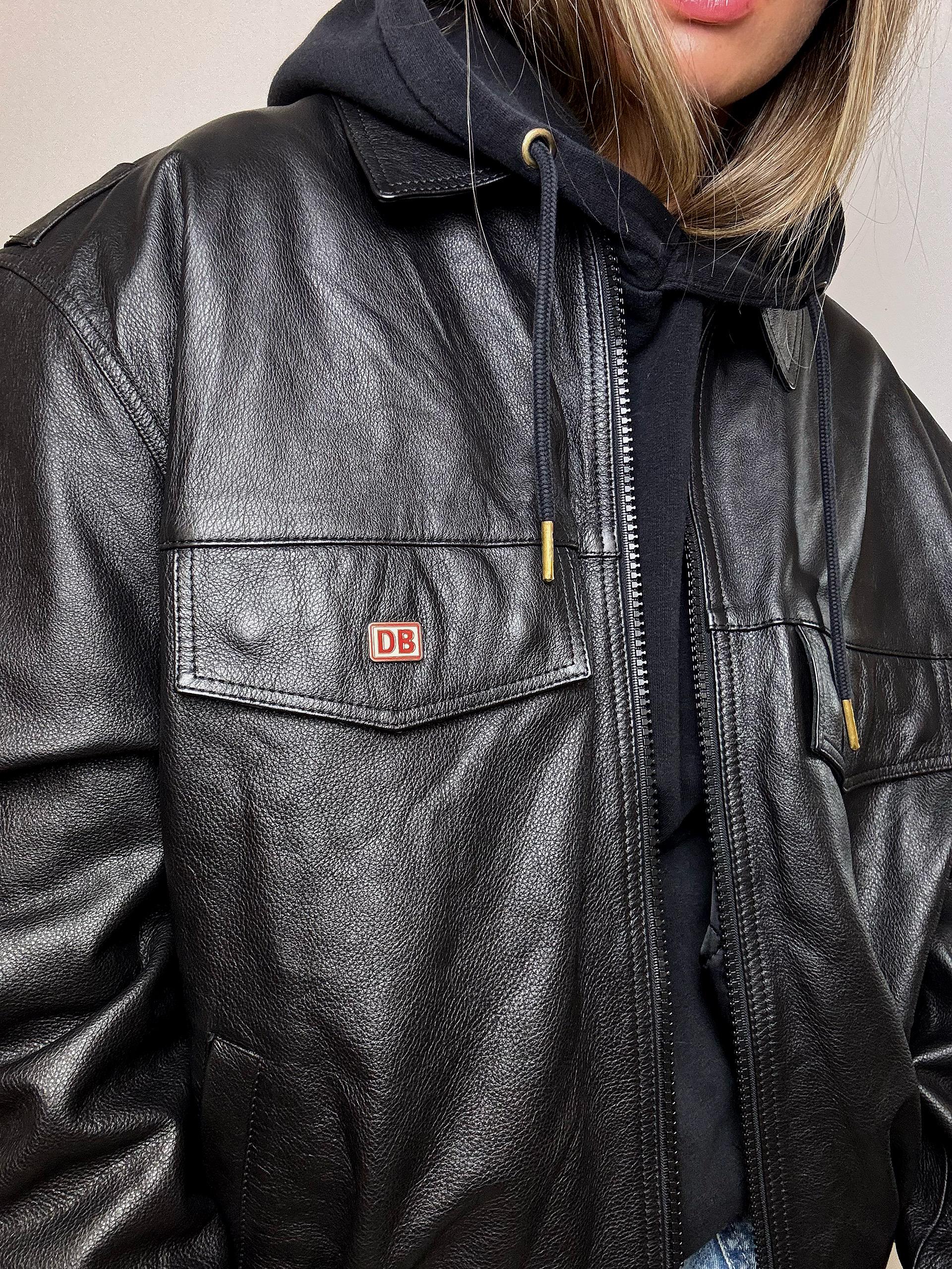 Blouson oversized en cuir vintage noir L/XL