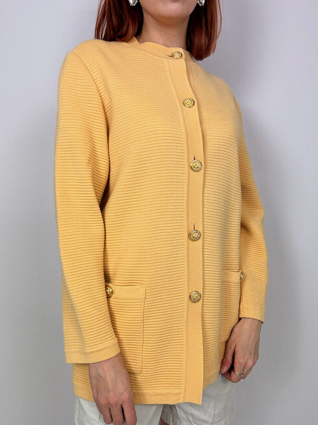 Vintage yellow cardigan with gold buttons L